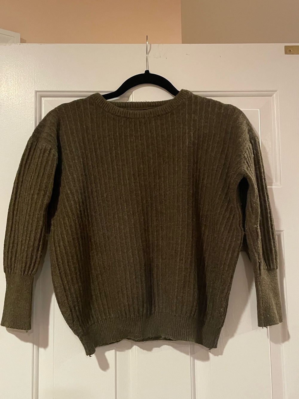 Ribbed Olive Green Crewneck Sweater